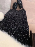 Kukombo Women's Sequin Midi Skirt Champagne Black Glitter Sequined Velvet Long Skirt Ladies Night Outfit Party Wear
