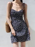 Kukombo Bandage Floral Spaghetti Strap Dress Womens Y2k Clothes Sleeveless Mini Fashion Summer Short Party Backless Dresses for Women