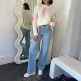 Kukombo Y2K Women Cute Bow Tie Pullover Sweaters Lightweight Comfy Long Sleeve High Neck Cable Knit Sweater Fall Winter Tops