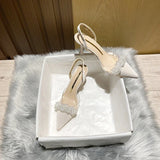 Kukombo Summer New Casual Women's Sexy Sparkling Rhinestone Ball Stiletto Heels Party Pointed Toe Women's Fashion Sandals