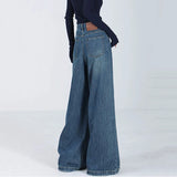 Kukombo High Waist Women Jeans Fashion Korean Streetwear Loose Wide Leg Pants Spring All Match Female Straight Denim Trousers New