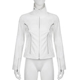 Kukombo Punk Style Jacket y2k Women Zip Up Turn-down Collar Long Sleeve Coat Korean Fashion Goth Top Autumn Outwear Streetwear