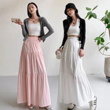 Kukombo New White Long Skirts for Women Summer Y2k Clothes Korean Fashion High Waist Harajuku Elegant Casual Dance Pink Skirt Woman 2024