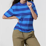 Kukombo Womens Tops Oversized Striped T-Shirts Short Sleeve Crew Neck Color Block Basic Shirt Summer Going Out Tops Tee