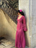 Kukombo Chiffon Pleated Long Sleeve Maxi Dress (PRE-ORDER)