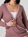 Kukombo Women's V-neck Oversized Sweaters Contrast Y2k Milkmaid T-Shirt Autumn Long Sleeved Fashion Knit Sweater Pullover Top Streetwear
