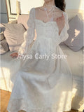 Kukombo 2024 Spring Elegant Chiffon Fairy Dress Women White Floral Sweet Korean Midi Dress Female Casual Vintage Evening Party Dress Y2k