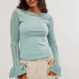 Kukombo Vintage Women Long Sleeve Knit Tops Solid Color Basic Shirt Casual Pullover for Fall Club Streetwear y2k Aesthetic Clothes