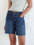 Kukombo Women's Y2k Baggy Denim Shorts Knee Length Loose Solid Color Wide Leg Raw Hem Vintage Bermuda Shorts with Pockets  Summer