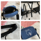 Kukombo Canvas Women's Crossbody Bags Small Cartoon Rabbit Printed Messenger Bag Fashion Casual Handbag for Girl Students Zipper Purse