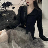 Kukombo Gothic Women Black Shirts Korean Female Designed Irregular Tops Dark Academic Spring Fashion Streetwear Y2K Blouse New