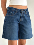 Kukombo Women's Y2k Baggy Denim Shorts Knee Length Loose Solid Color Wide Leg Raw Hem Vintage Bermuda Shorts with Pockets  Summer