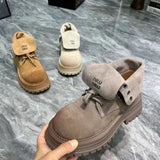 Kukombo Two-wear women Boots Women's  New Spring and Autumn Retro British Style High-top Thick-soled Nubuck Leather Ankle Boots
