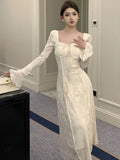 Kukombo Women Fashion Elegant Casual Bodycon Midi Dress Spring Vintage Chic Slim Party Prom Long Robe Female Birthday Clothes Mujers