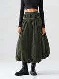 Kukombo Women Y2k Bubble Maxi Skirt Elegant Elastic Low Waist Flowy A Line Long Skirt Summer Ruffle Balloon Skirts