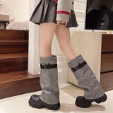 Kukombo Flats Women Mid Calf Chelsea Boots Fashion Platform Cowboy Shoes New 2024 Winter Designer Motorcycle Boots Trend Femme Zapatos