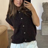 Kukombo Women Sweater Vests Solid Color/Stripe Buttons Sleeveless Pullovers Fall Winter Casual Jumpers Knit Tops for Winter Fall