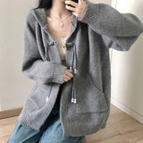 Kukombo Women Cardigan Sweater Fashion Streetwear Female Loose Knitted Coats Casual All Match Korean Hooded Jacket Autumn New