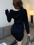 Kukombo Y2K Sexy Bodycon Mini Dress Women's Fashion Long Sleeve Casual Slim Solid Vestidos Femme Korean Clothes Autumn