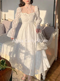 Kukombo 2024 Spring Elegant Chiffon Fairy Dress Women White Floral Sweet Korean Midi Dress Female Casual Vintage Evening Party Dress Y2k