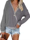 Kukombo Women's V-neck Oversized Sweaters Contrast Y2k Milkmaid T-Shirt Autumn Long Sleeved Fashion Knit Sweater Pullover Top Streetwear