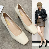 Kukombo 2024 Spring New Flat Women Shoes Loafers Simple Low Heels Office Work Casual Shoes Slip on Flat Footwear Ladies Square Toe Shoes