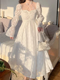 Kukombo 2024 Spring Elegant Chiffon Fairy Dress Women White Floral Sweet Korean Midi Dress Female Casual Vintage Evening Party Dress Y2k