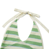 Kukombo Crochet Maxi Dress Striped Open Knit Halter Tie Neck Backless Tie Long Dress Resort Summer Vacation Beach Wear
