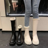 Kukombo Lady Fur Boots Women's Winter Shoes Chelsea Boots Black Leather Boots Plush Warm Platform Chunky Footwear Fashion Designer Botas