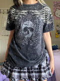 Kukombo Women Y2k Grunge Clothes  Short Sleeve Oversized Shirt Graphic Crop Tops Aesthetic Vintage 2000s Teen Girls Halloween Baggy Tee
