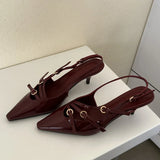Kukombo Designer Narrow Band Buckle Strap Pumps Women Sexy Pointed Toe Thin Heels Wedding Banquet Dress Mule Ladies Shoes