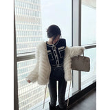 Kukombo Christmas gifts Vintage Knitted Cardigan Women Patchwork Cropped Sweater Jackets Korean Elegant Black Slim Chic Short Knitwear Outwear Tops New