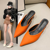 Kukombo Thin Heels Pointed Toe Med Female Shoes Ladies' Slippers Low Shallow Mules For Women 2024 Luxury Slides New Designer Fashion Bas