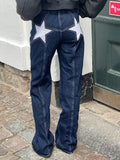 Kukombo Women Retro Y2k Straight Leg Jeans Star Pattern Loose Denim Pants 2024 Fall Winter Casual Low Waist Trousers Streetwear