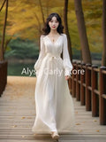 Kukombo Solid Elegant Long Fairy Dress Women 2024 Spring Fashion Vintage Korean Dress Female Casual Office Lady Party Sexy Dress V-neck