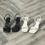 Kukombo 2024 New Black Ankle-Strap Buckle Sandals Summer Letter Rhinestone Square Toe Ladies Stiletto Heel High Heel Shoes