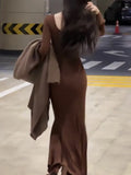 Kukombo Elegant Mermaid Slim Dress for Women Autumn Fashion Long Sleeves Square Collar Solid Korean Style Basic Thin Vestidos Robe