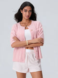 Kukombo Women Knitted Crop Cardigan Shirt Short Sleeve Button Down Ribbed Knit Crop Top Y2k Girls Outwear Top Tee Shirt Streetwear