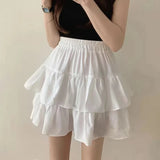 Kukombo Y2K Tiered Ruffle Skirt Elastic Waist Layered Mini Skirt for Women Teengirl Kawaii Soft-girl Spring Summer Outfit