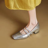 Kukombo Women's Flats Patent Leather Mary Janes Shoes Square Toe Double Buckle Designer Shoes Black Red Low Heels Female Autumn
