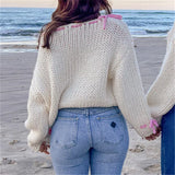 Kukombo Women Y2k Long Sleeve Loose Sweater Top Teen Girls 90s Aesthetic Graphic Knit Pullovers Streetwear Fall Winter