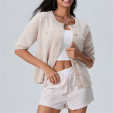 Kukombo Women Knitted Crop Cardigan Shirt Short Sleeve Button Down Ribbed Knit Crop Top Y2k Girls Outwear Top Tee Shirt Streetwear