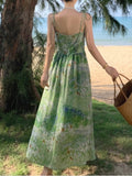 Kukombo Spaghetti Strap Floral Print Casual Women Summer Dress Sleeveles Beach Holiday Boho Maxi Vestidos Female Fashion Clothings