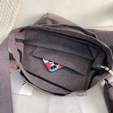 Letter Detail Canvas Handbag, Trendy Large Work & Office Shoulder Bag, Simple Crossbody Bag For Students