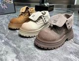 Kukombo Two-wear women Boots Women's  New Spring and Autumn Retro British Style High-top Thick-soled Nubuck Leather Ankle Boots
