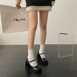 Kukombo 2024Mary Jane Shoes Women Retro British Style Hepburn Black High Heel One Word Buckle Thick Heel Square Head Single Shoes Women