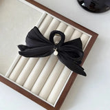 Kukombo French Elegant Pearl Bow Claw Clip Women's Summer Elegance and High Grade Feeling Back Head Spoon Pan Hair Shark Clip Headpiece