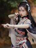 Chinese Hanfu Ethnic minority clothing Exotic style black Hani printed embroidery silver ornaments Han elements improved suit