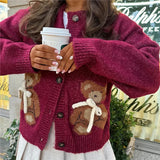 Kukombo Women Christmas Sweater Cute Santa Bear Snowman Embroidery Print Xmas Open Front Button Down Ugly Knit Cardigan Tops