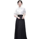 2024 New Woman Ming Dynasty Hanfu Horse Face Skirt Chinese Traditional Hanfu Costume Stand Collar Vintage Pleats Skirt Black
